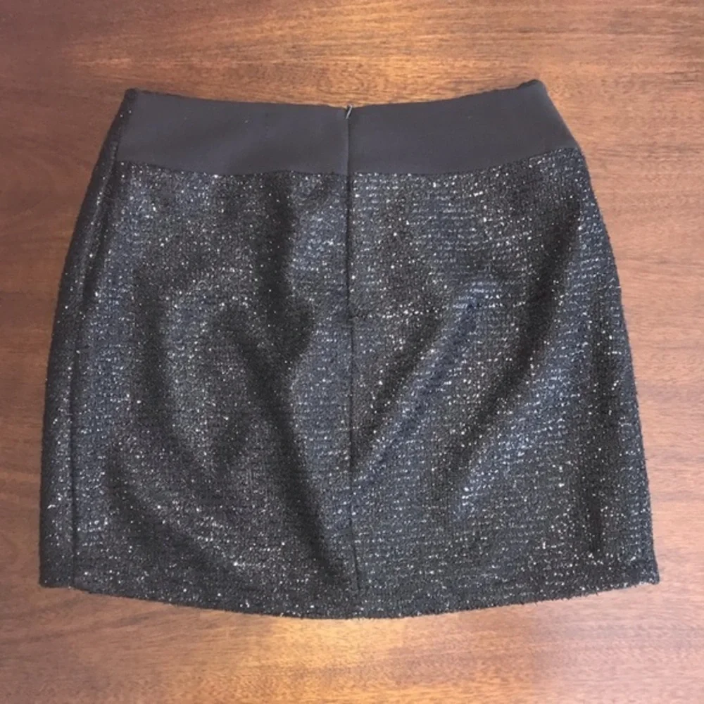 Le Lis Blanc Black Glitter Tweed Mini Skirt Holiday Party Night Out Size Medium